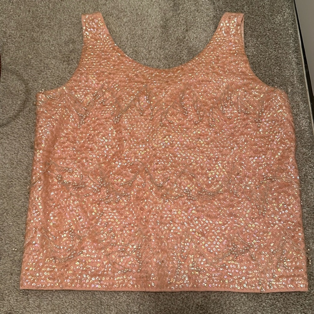 Vintage peach beaded wool tank